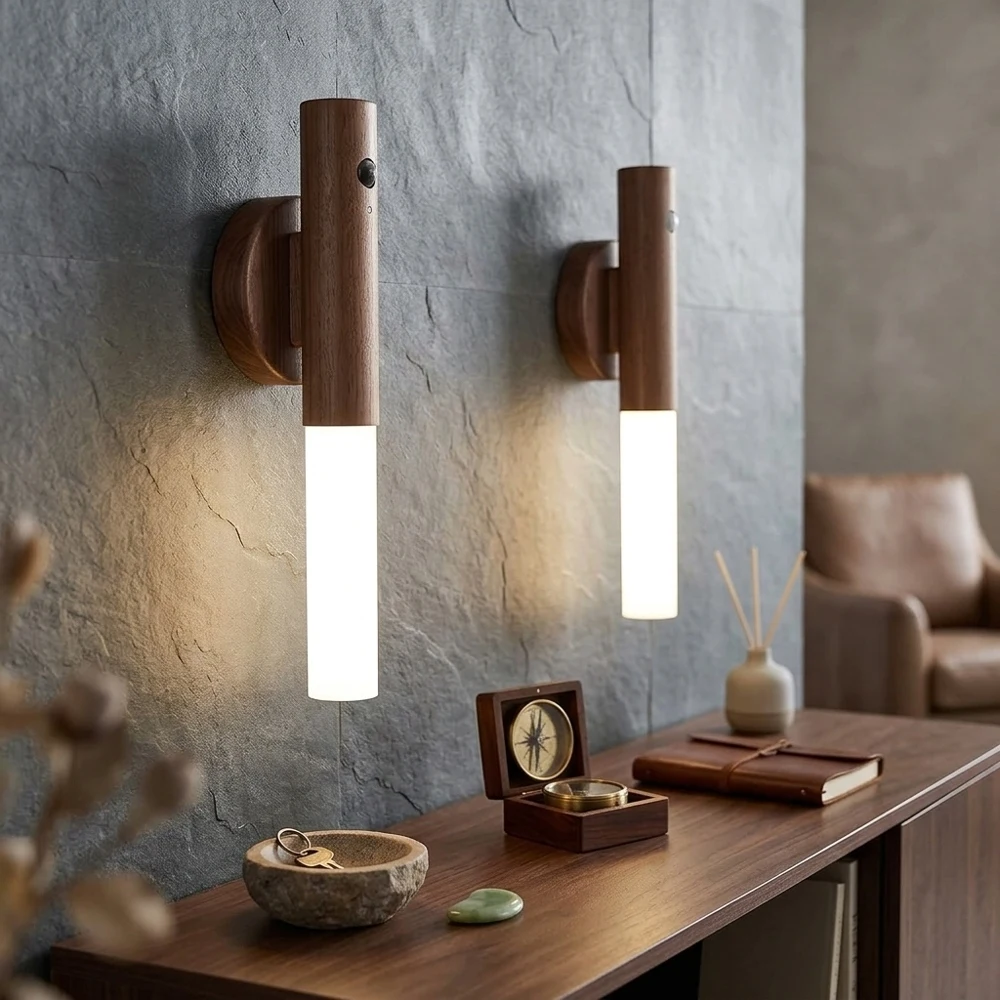 

Интеллектуальный деревянный магнитный светодиодный ночник с датчиком движения, перезаряжаемый, с теплым светом, атмосферный светильник для лестниц