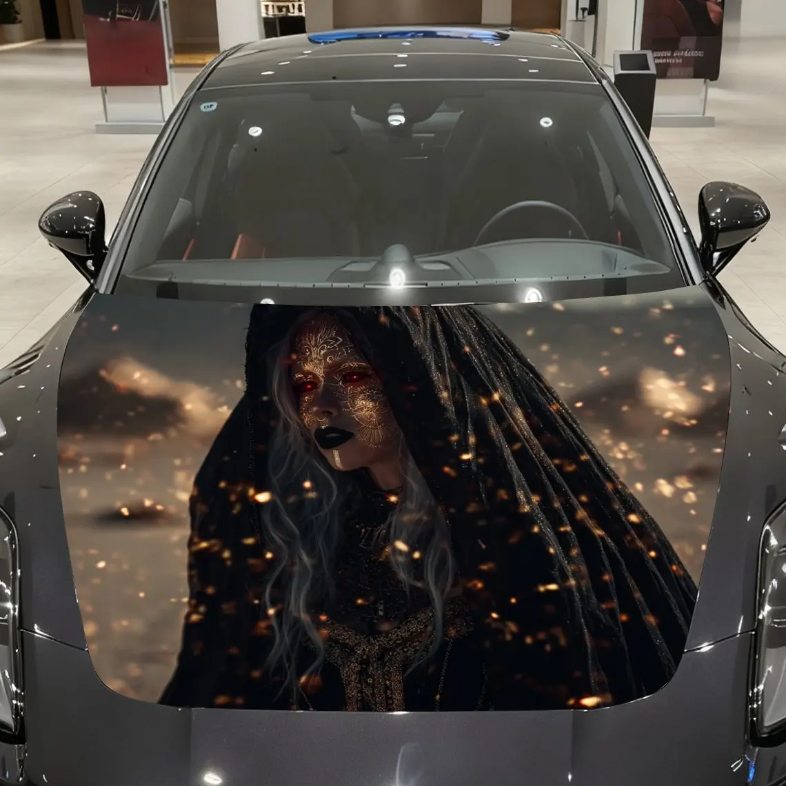 

Desert Red Eyes Woman Car Hood Stickers, Wrapped In Colorful Vinyl Stickers, Suitable For All Cars, Decorative Hood Patterns And