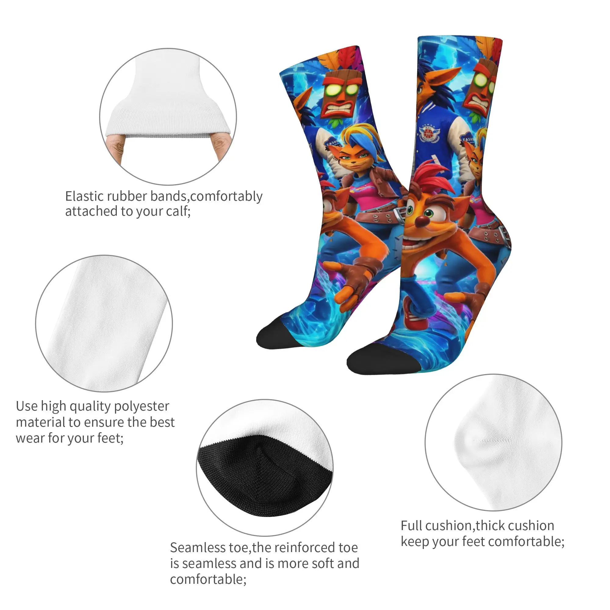 New Male Men Socks Harajuku Crashed Game Bandicoots  Sock Aku Tawna Coco High Quality Women's Socks Spring Summer Autumn Winter
