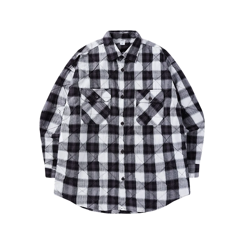 New men's casual plaid shirt long-sleeved chest double pocket design fashion buttons men's streetwear