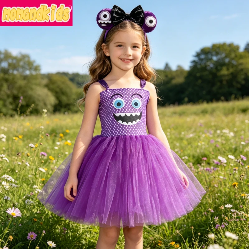 Rich Purple Character Flowy Mesh Costume Breathable Sleeveless Attire for Toddler Halloween Carnival Themed Birthday Role Play
