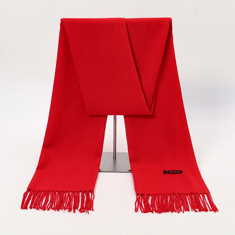 Plain Red Cashmere Scarf Winter Tassels Shawls Chinese Spring Festival Scarf Lady Soft Wraps Warmer Scarves Pashmina Scarf Cape