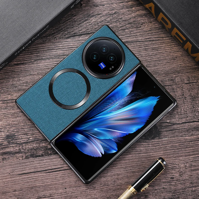 Cloth Texture Shockproof Lens Protection Hard Plastic Magnetic Wireless Charging Case For VIVO X fold3 Pro Fold 3 3Pro