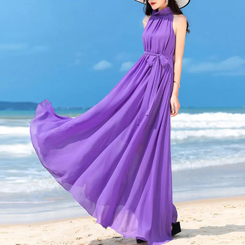 

Women's Korean Bohemia Dress, Sleeveless, Extra Long, Ankle Length Skirt, Thin Clothes, Elegant Temperament Dresses, Summer