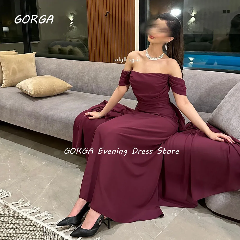 GORGA Wine Red Off The Shoulder Mermaid 2024 Slim Chiffon Long Ocassion Gown Floor-Length Formal Evening Dress