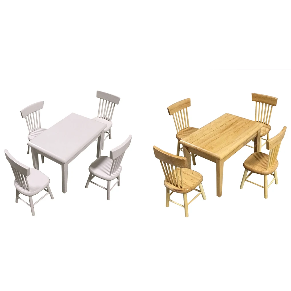 Ensemble de meubles miniatures de maison, table à manger en bois, 4 chaises, accessoire de salon, 1, 12 courses, 5 pièces