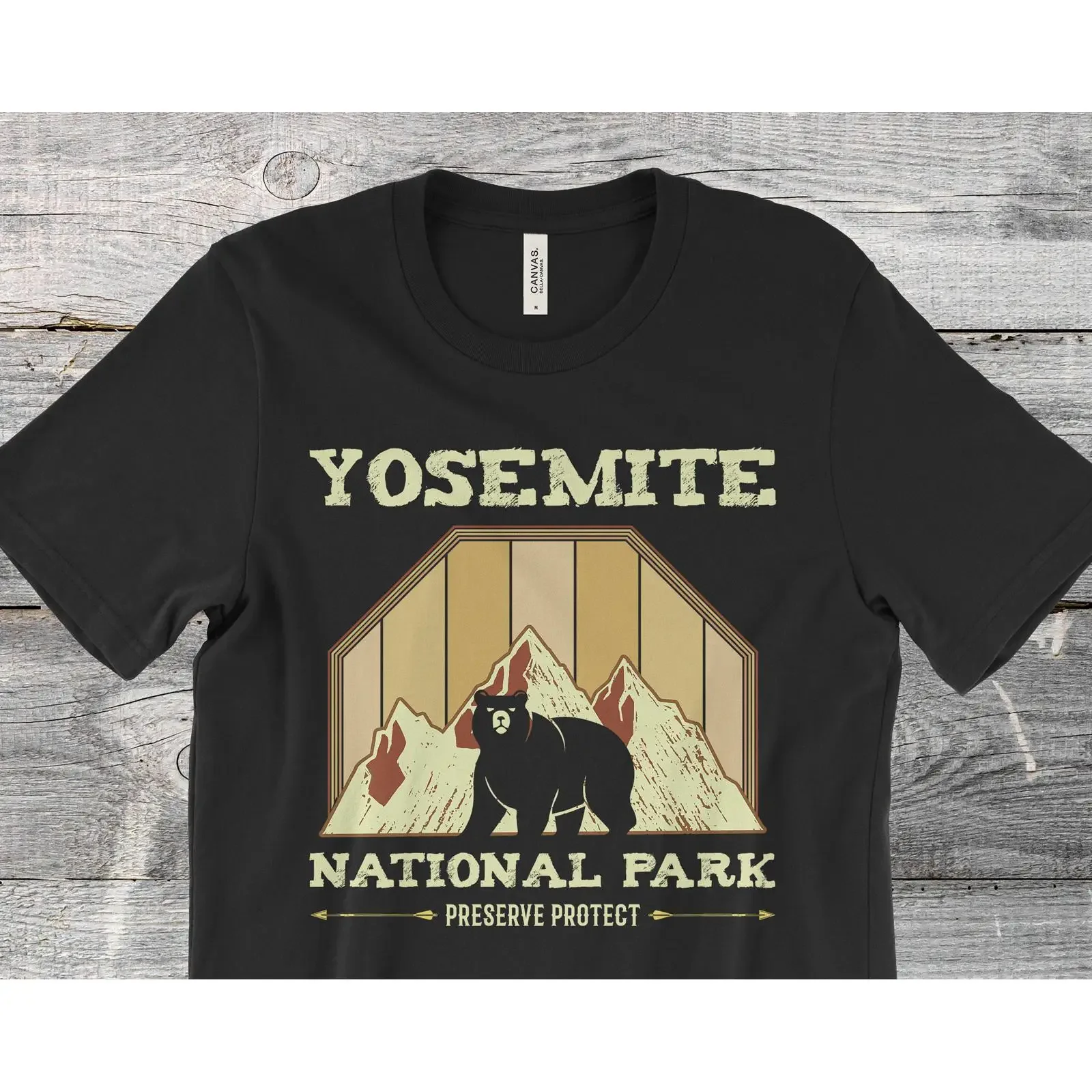 Yosemite National Park T Shirt Vintage Retro Bear Mountain Preserve Protect for  vintage Washed Versatile Comfortable Unisex