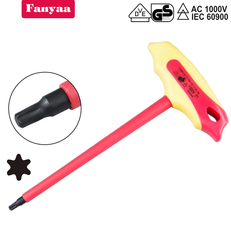 Fanyaa VDE T-Handle Torx Key Screwdriver T10-T50 Insulated 1000V Injection Torx Driver, Electricians Safety Lever