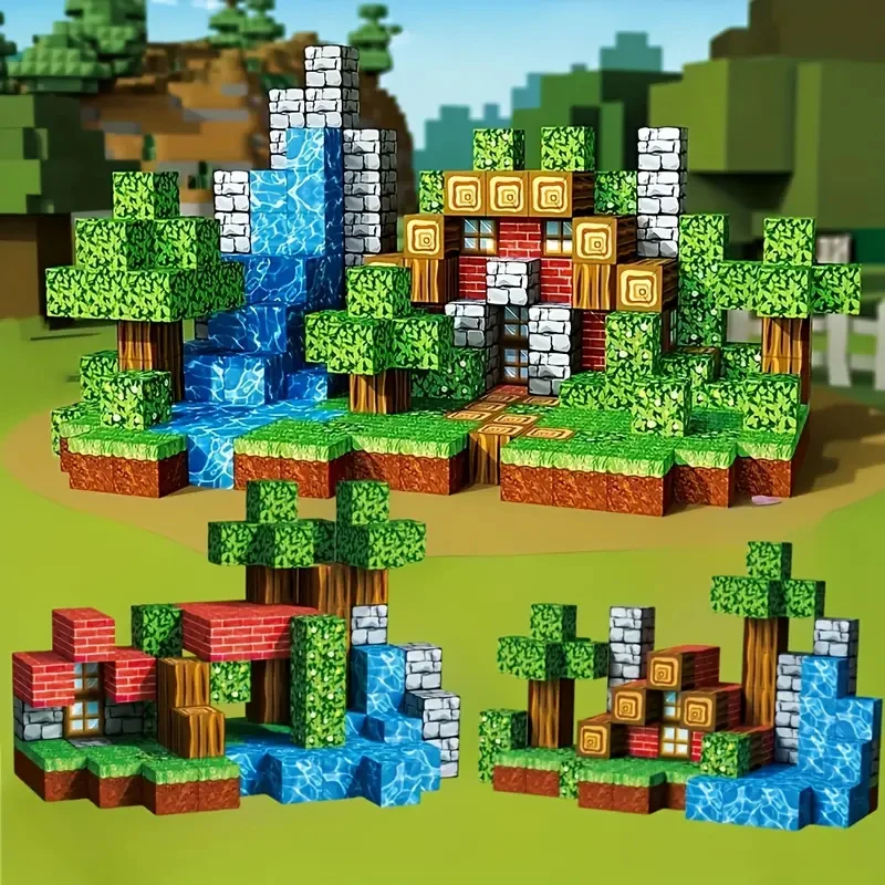 บล็อกแม่เหล็ก STEM ของเล่น DIY แม่เหล็กแรงยึดเกาะสูง พิมพ์ลายสวยงามหลากหลาย สามารถดูดซับบล็อกแม่เหล็กได้ถึงหกชิ้น