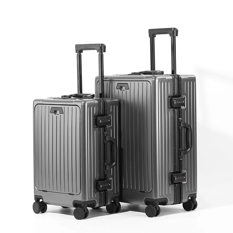 Aluminum Alloy Frame Suitcase, Carry-On Trolley Case, Independent Front Compartment Multi-Functional Suitcase, 20, 24 Inches