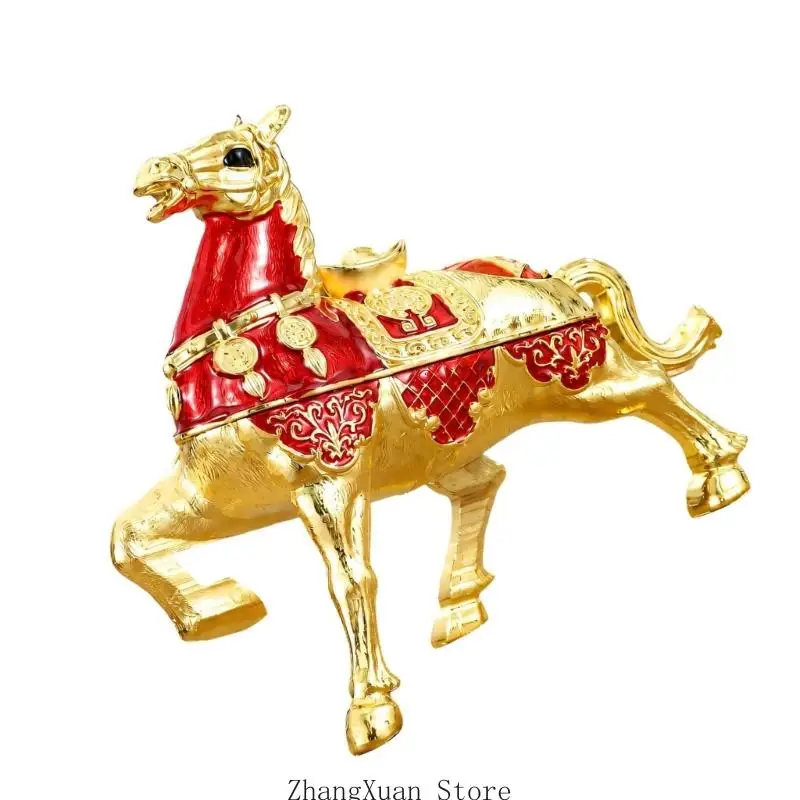 Pferdefigur-Tabakbehälter mit Deckel, dekorativer Aschenbecher aus Metall für Wohnzimmer, Büros und Teestuben 3XUF – Detail 8