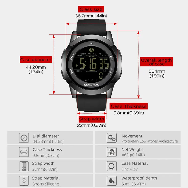 NORTH EDGE APOLLO мужские умные часы женские спортивные часы двойное время бег шагомер обратный отсчет водонепроницаемые 50 м цифровые часы для пар