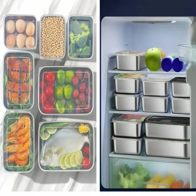 Thickened Square Plate Stainless Steel Rectangular Food Storage Pan With Lid Commercial Dish Tray Freshing Lunch Box Container