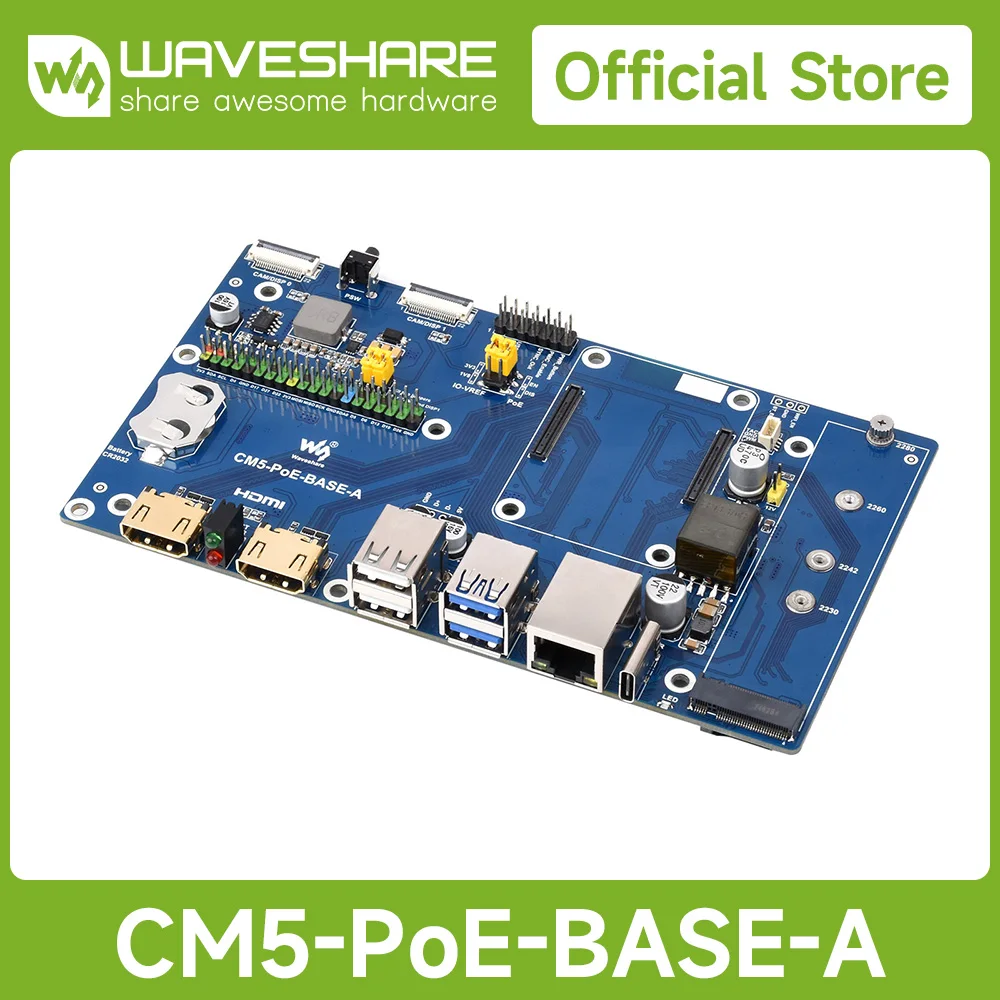 Waveshare Raspberry Pi Compute Module 5 IO Board With PoE Feature, For All Variants Of CM5