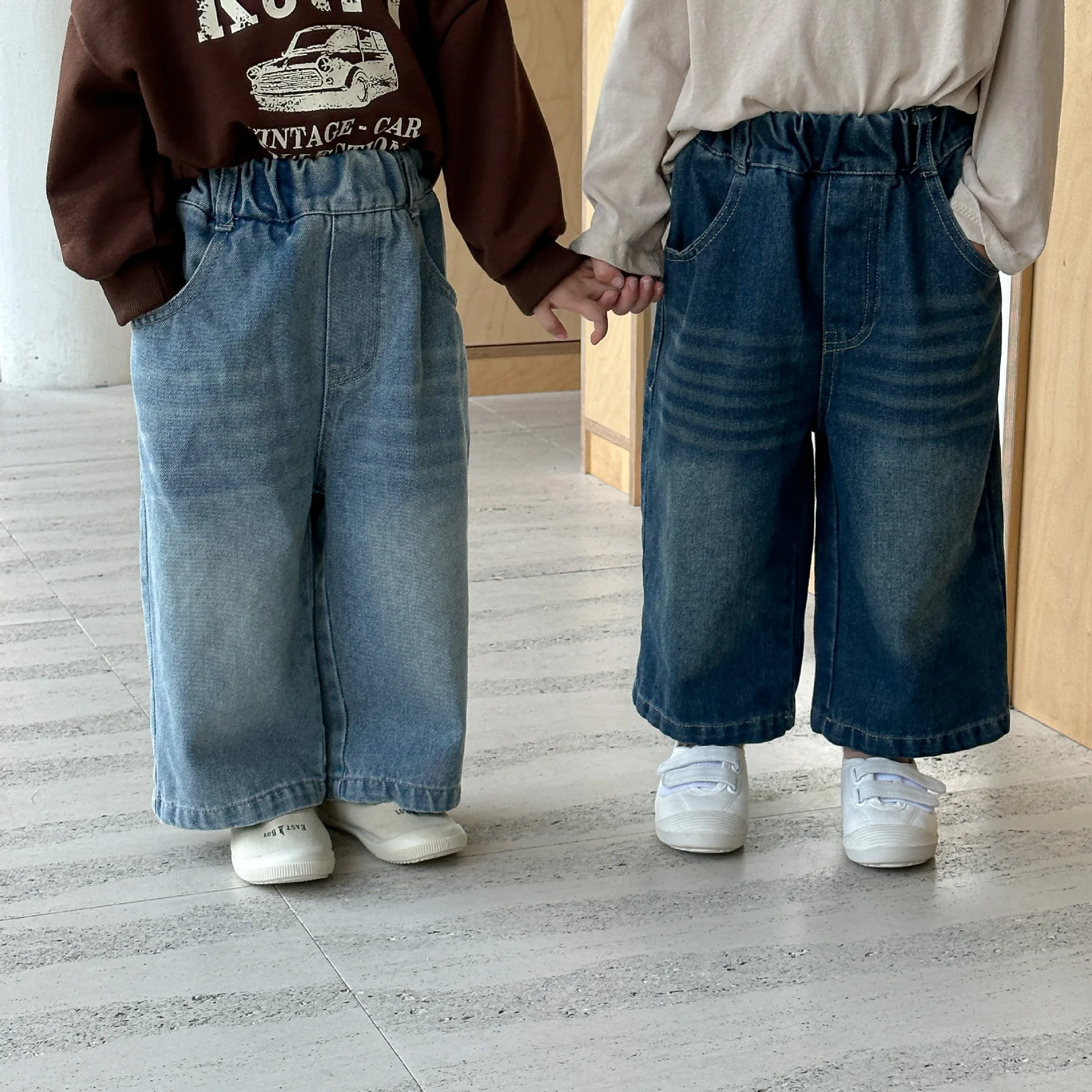 

2024 Autumn New Children Solid Straight Pants Girls Denim Wide Leg Pants Boys Versatile Casual Pants Kids Loose Jeans Trousers