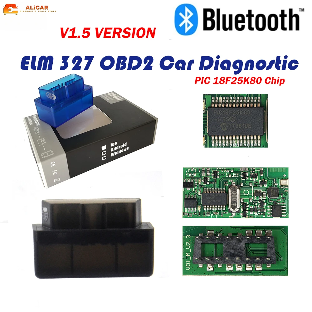 

OBD2 Mini ELM327 Bluetooth-compatible Real V1.5 PIC18F25K80 Android PC ELM 327 1.5 25K80 OBD2 Car Disgnostic Scanner