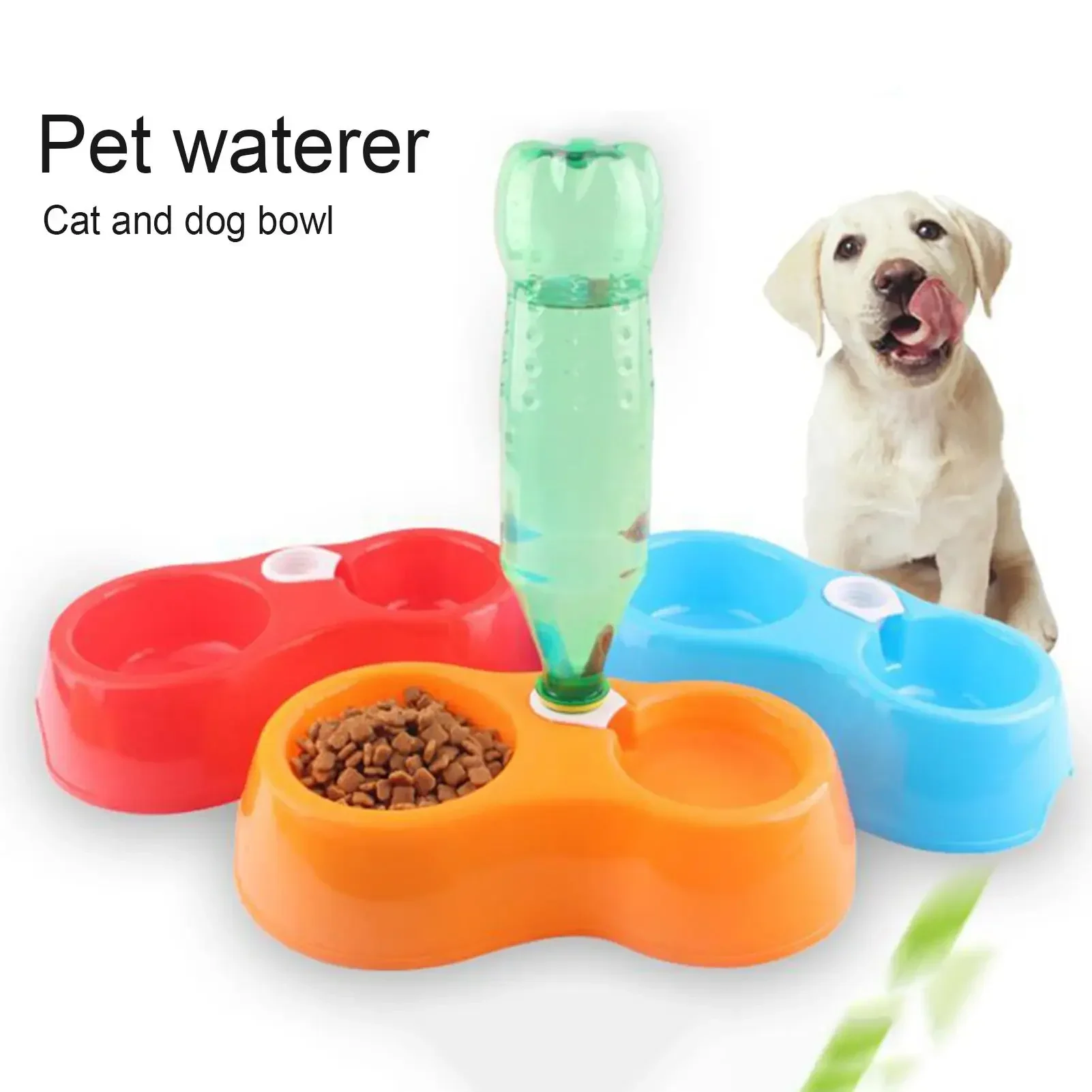 Two Pet Dog Water Feeder Cat Water Bowl Food Bowl Cat Dog Drinking Fountain Pet Double Bowl Dual-purpose Pluggable Water Bottle