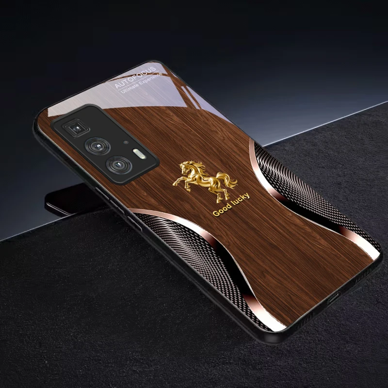 Golden Steed Fortune Black Glass Phone Case For Motorola Moto Edge 20 Lite 30 Pro 40 Neo 50 Ultra X30 Pro G14 G75 G84 G85 Cover view 3