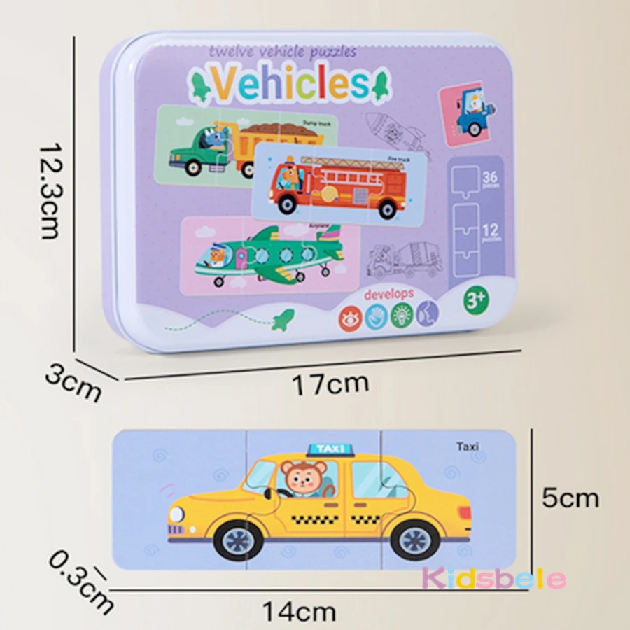 유아 만화 퍼즐 몬테소리 나무 조각 그림 맞추기 게임 어린이 선물 동물 차량 인지 학습 장난감 3세 이상 어린이용