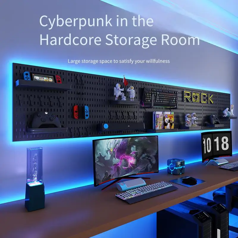 Black perforated board, non-perforated bedroom storage rack, study, e-sports room, wall spliced wall-mounted display partition