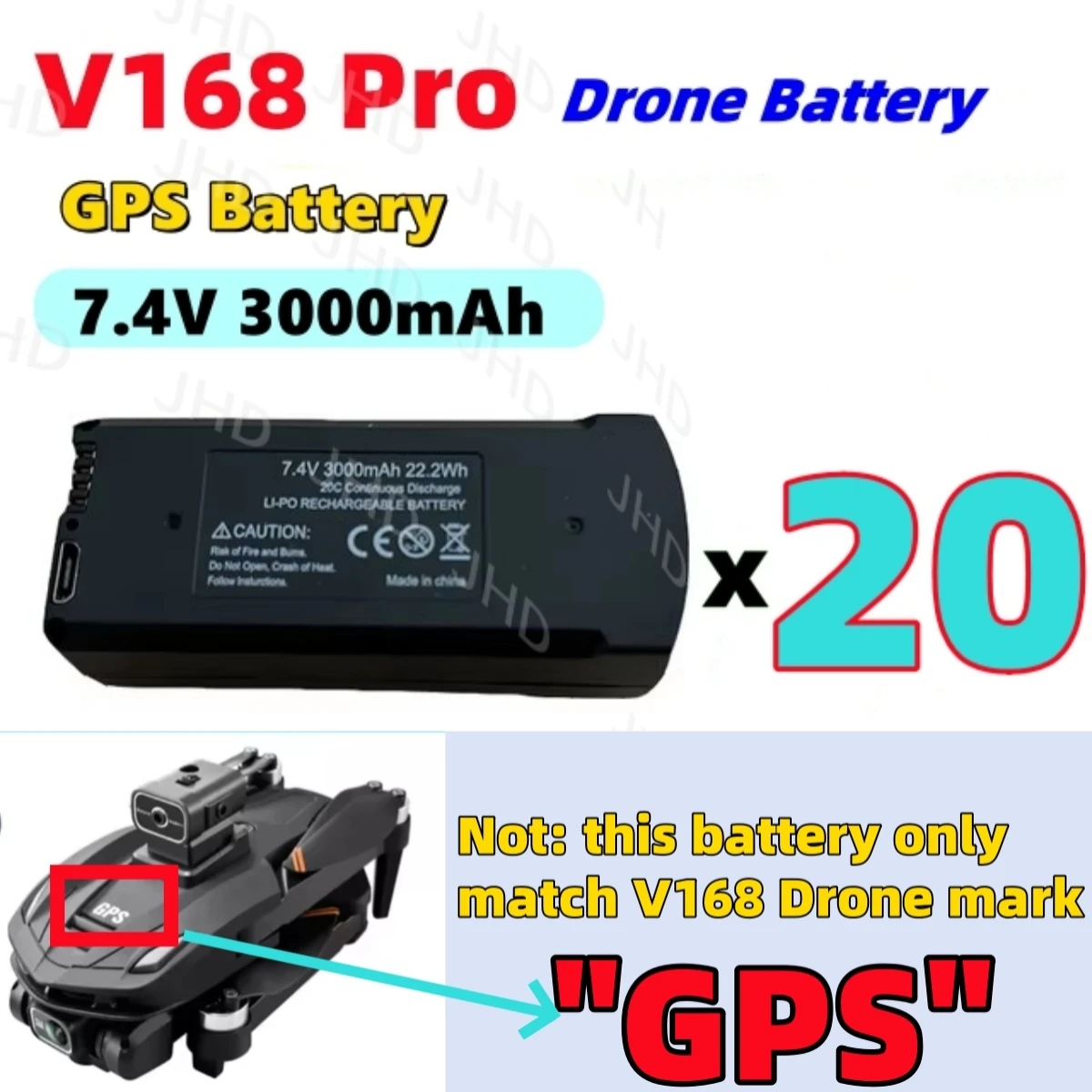 JHD-Batería Para Dron V168, pila para V168/V168 PRO/ V168 PRO MAX, sin GPS /GPS, para V168 PRO, venta al por mayor