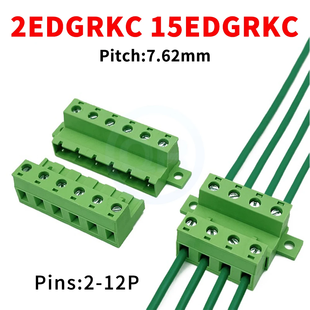 5 Sets 7.62mm Solderless Locking Plate Fixing Butt Plug-in Terminal Block Complete Set KF 2EDGRKC+2EDGK 15EDGRKC 2-12Pin