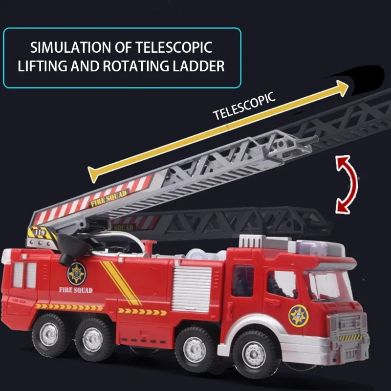 Camión de pulverización de agua, motor de bomberos, juguetes educativos no tóxicos con simulación de sonido y luz, camión de bomberos eléctrico