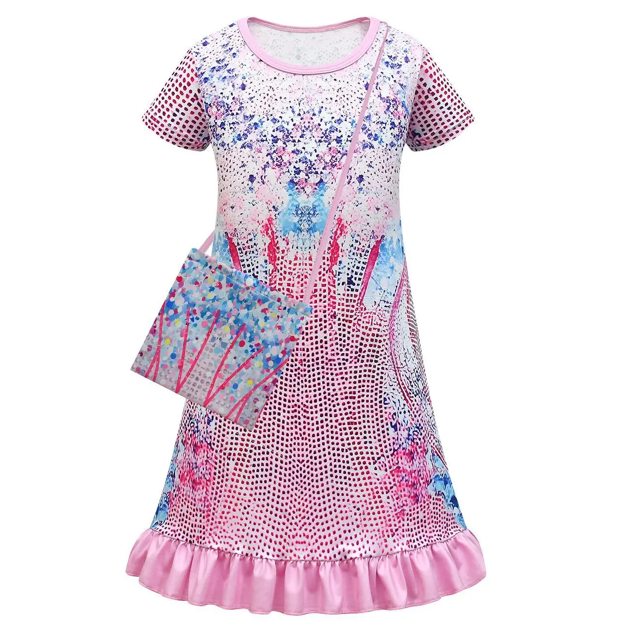 Kids Girls Famous Star Same Style Print Short Sleeves Princess Dress Outfit Christmas Role Play Halloween Cosplay Costume