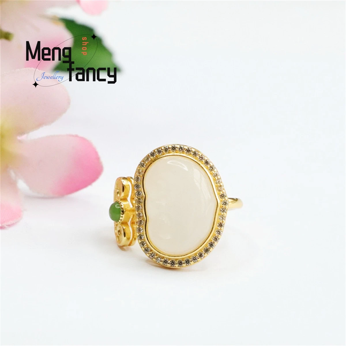 

Natural S925 Silver Inlaid Hotan White Jade Ruyi Egg Face Ring Simple Elegant Personality Fashion Versatile Women Luxury Jewelry