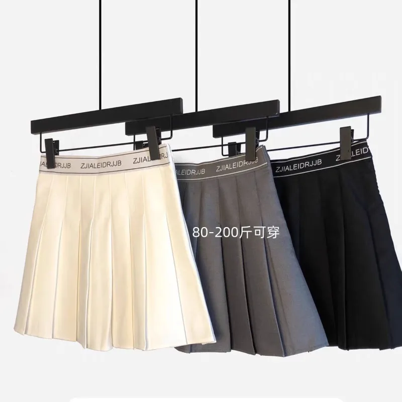 

Large Size Loose Pleated Skirt Women Summer Sweet Temperament Solid Color Skirt Fashion High Waist Appear Thin A-line Skirt