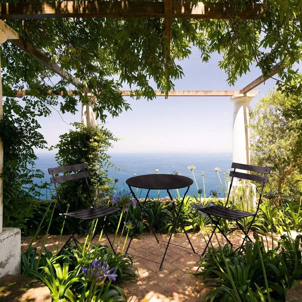 Set da bistrot da patio pieghevole nero da 3 pezzi con tavolo e sedie per uso esterno