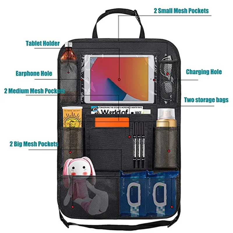 Car Backseat Organizer with Touch Screen Tablet Holder Auto Storage Pockets Cover Car Seat Back Protectors for Trip Kids Travel image 3