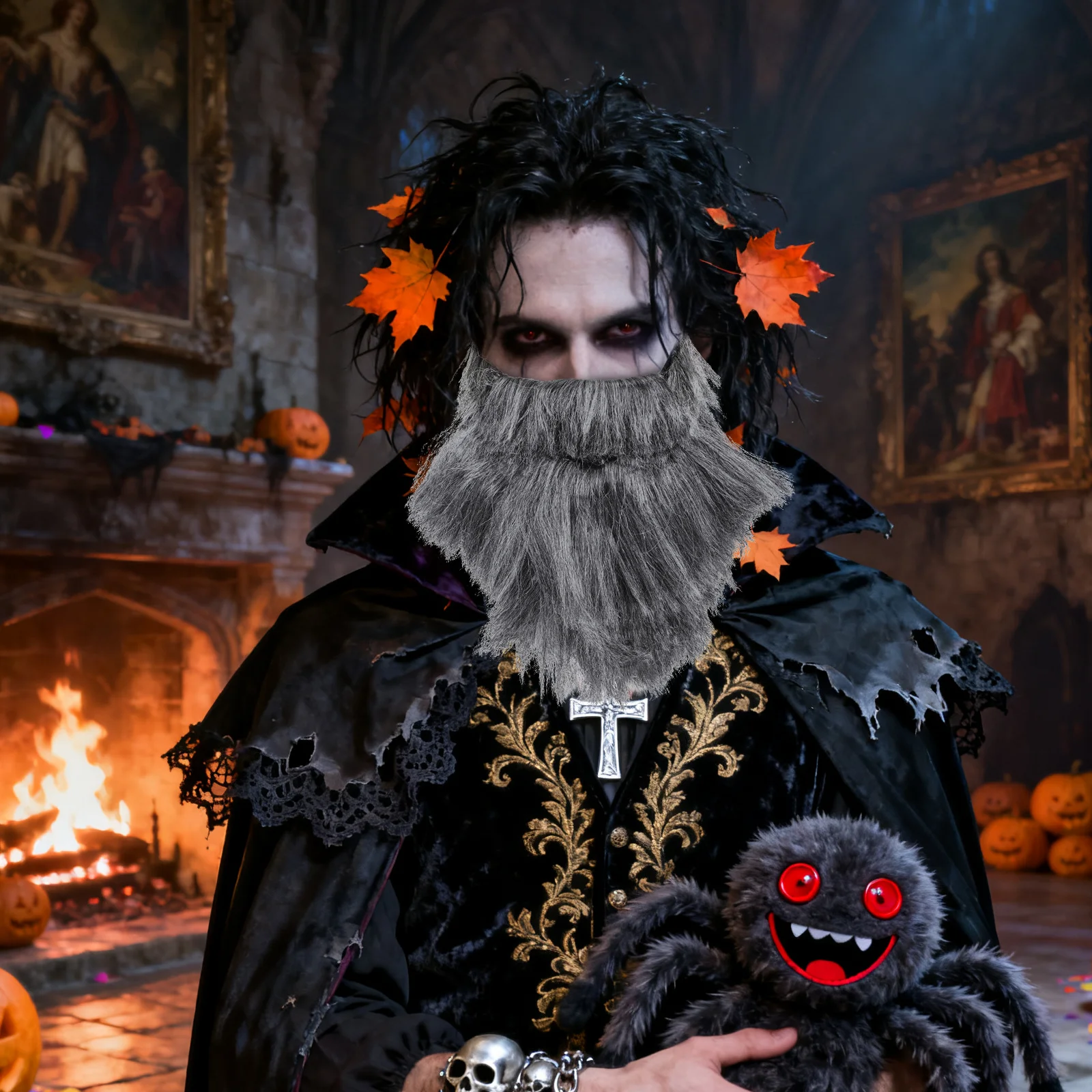 Barba Artificial gris de alta densidad, plástico suave, ajuste cómodo, accesorio de fiesta de Halloween, accesorio de disfraz creativo, 1 Uds.