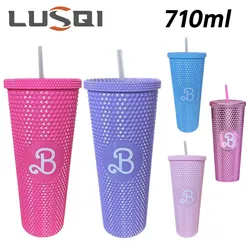 LUSQI 710ML Water Bottle Premium Large Capacity Leak Proof With 1 Straw Reusable-Creative Durian Pattern Drinking Cup