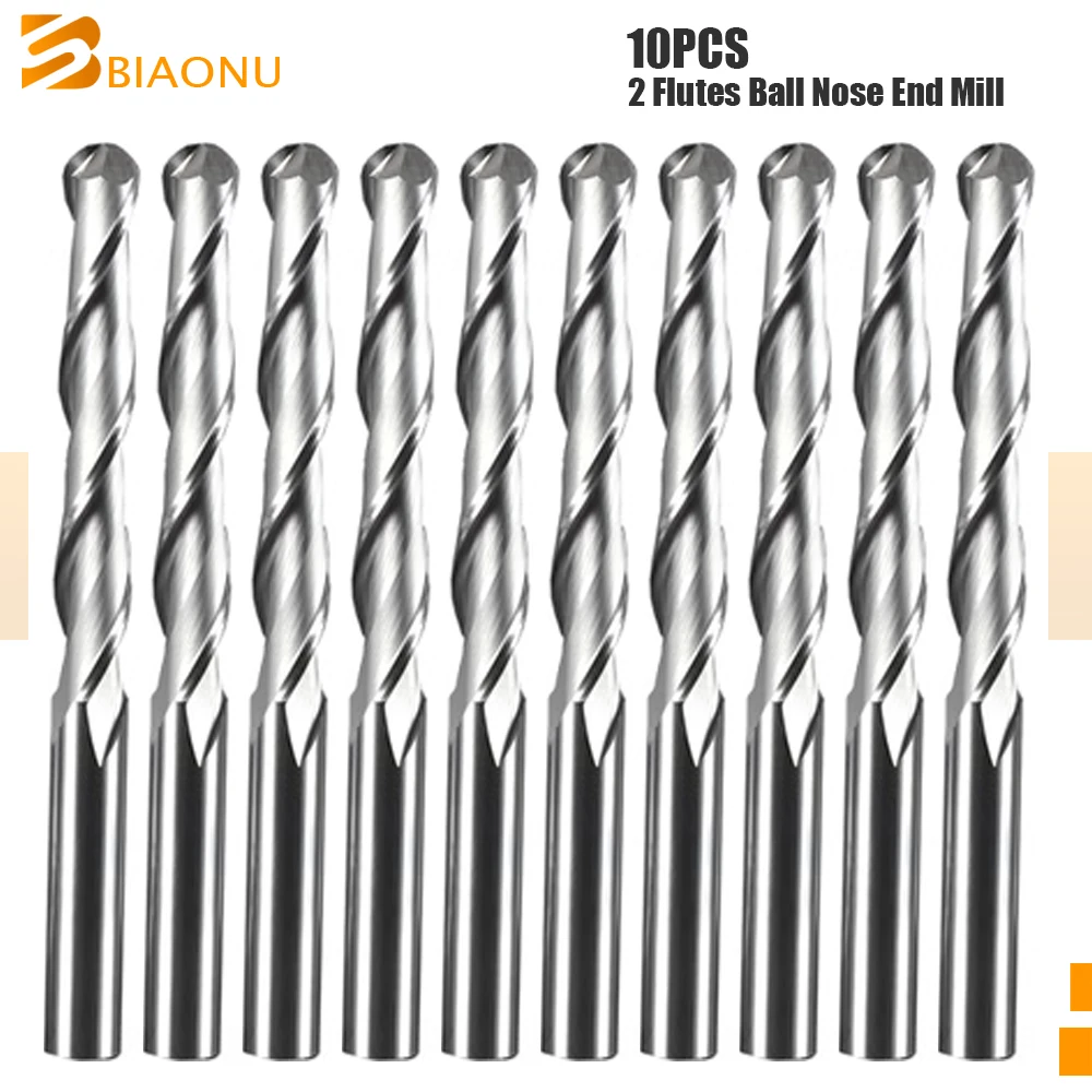 

Biaonu 10pcs/lot Ball Nose End Mill 3.175/4/6mm Carbide 2 Flute Round Head Milling Cutter Tool Engraving Bit CNC Router for Wood