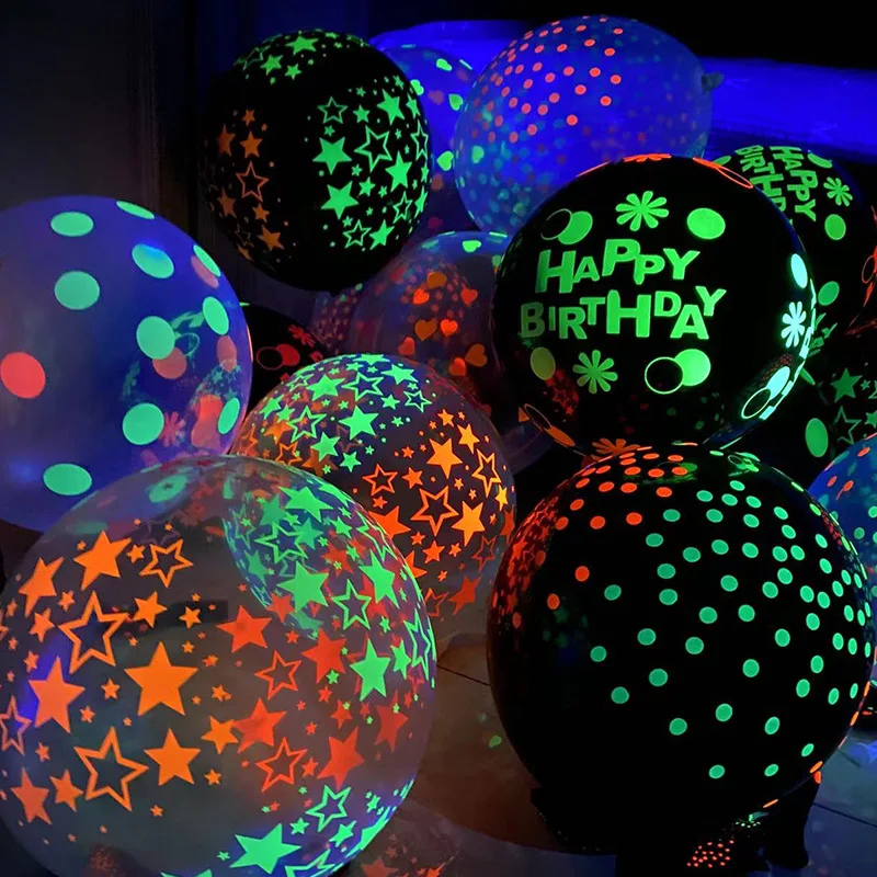 10 Clear Latex Balloon Neon UV Blacklight Reactive Star Balloons Stars Points Birthday Party Decorations