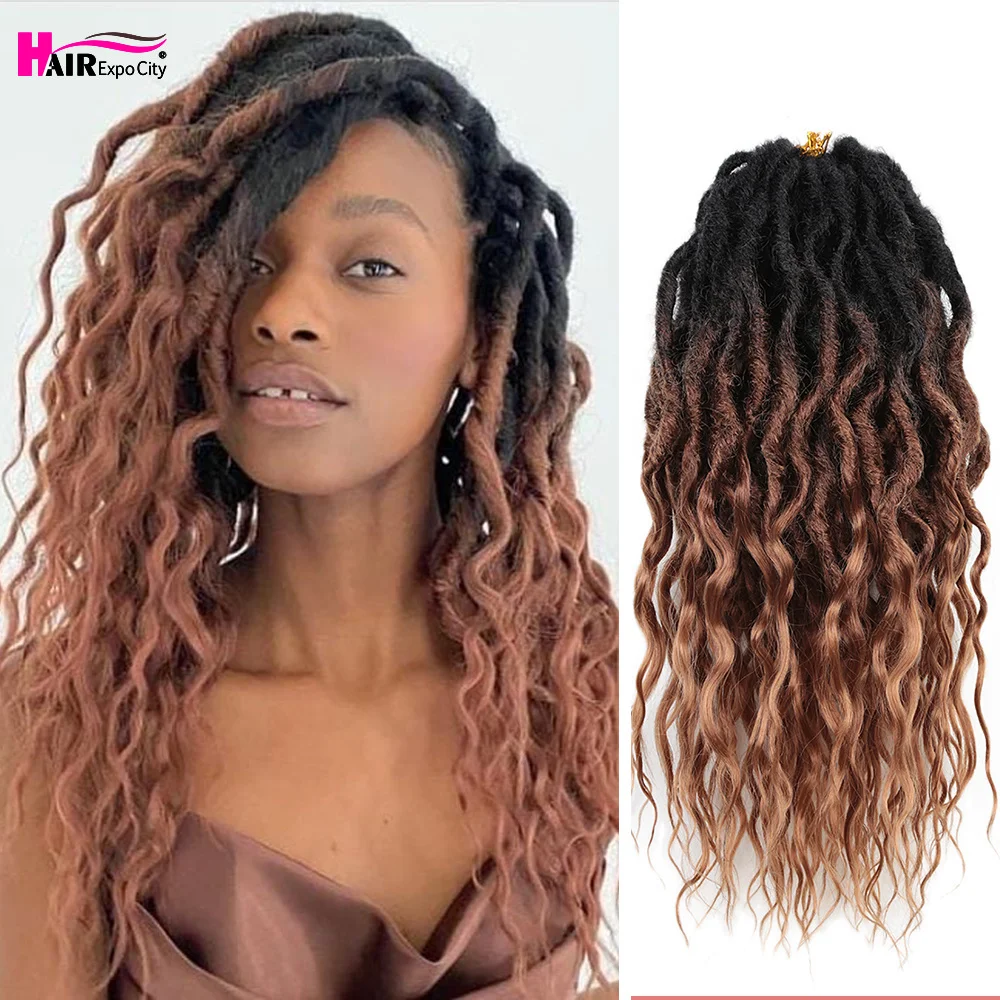 Goddess Wave Locs Crochet Hair With Curly End Synthetic Braids Pre-looped Wavy Faux Crochet Locs Long Dreadlocks  Hair Expo City