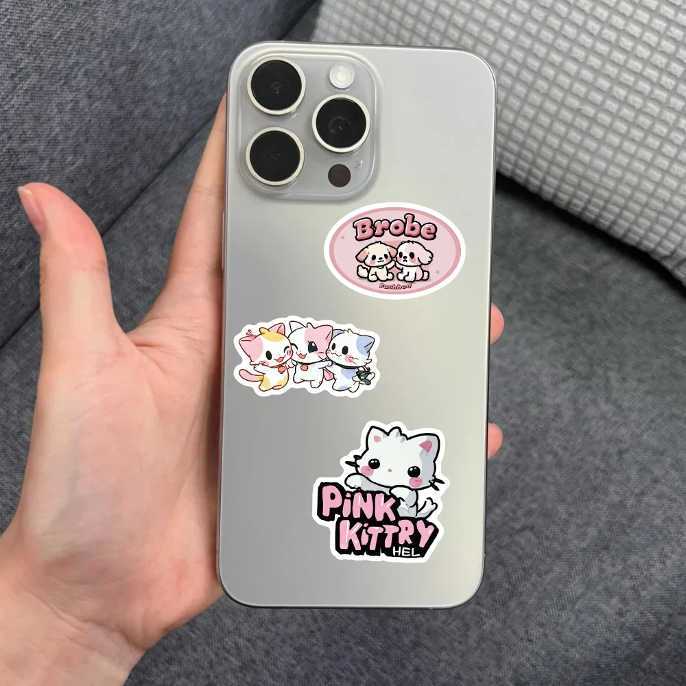 สติกเกอร์แมวน่ารักสไตล์คาวาอี้ 54 ชิ้น ชุดสติกเกอร์สีพาสเทลสวยงามสำหรับตกแต่งแล็ปท็อป ขวดน้ำ เคสมือถือ