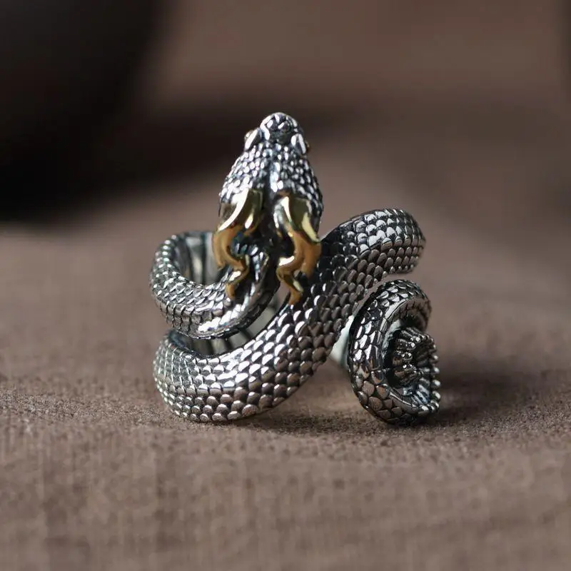 Vintage Gothic Charming Angle Snake Silver Ring for Men and Women Aesthetic Punk Viking Myth Snake Dragon Ring Gift Jewelry