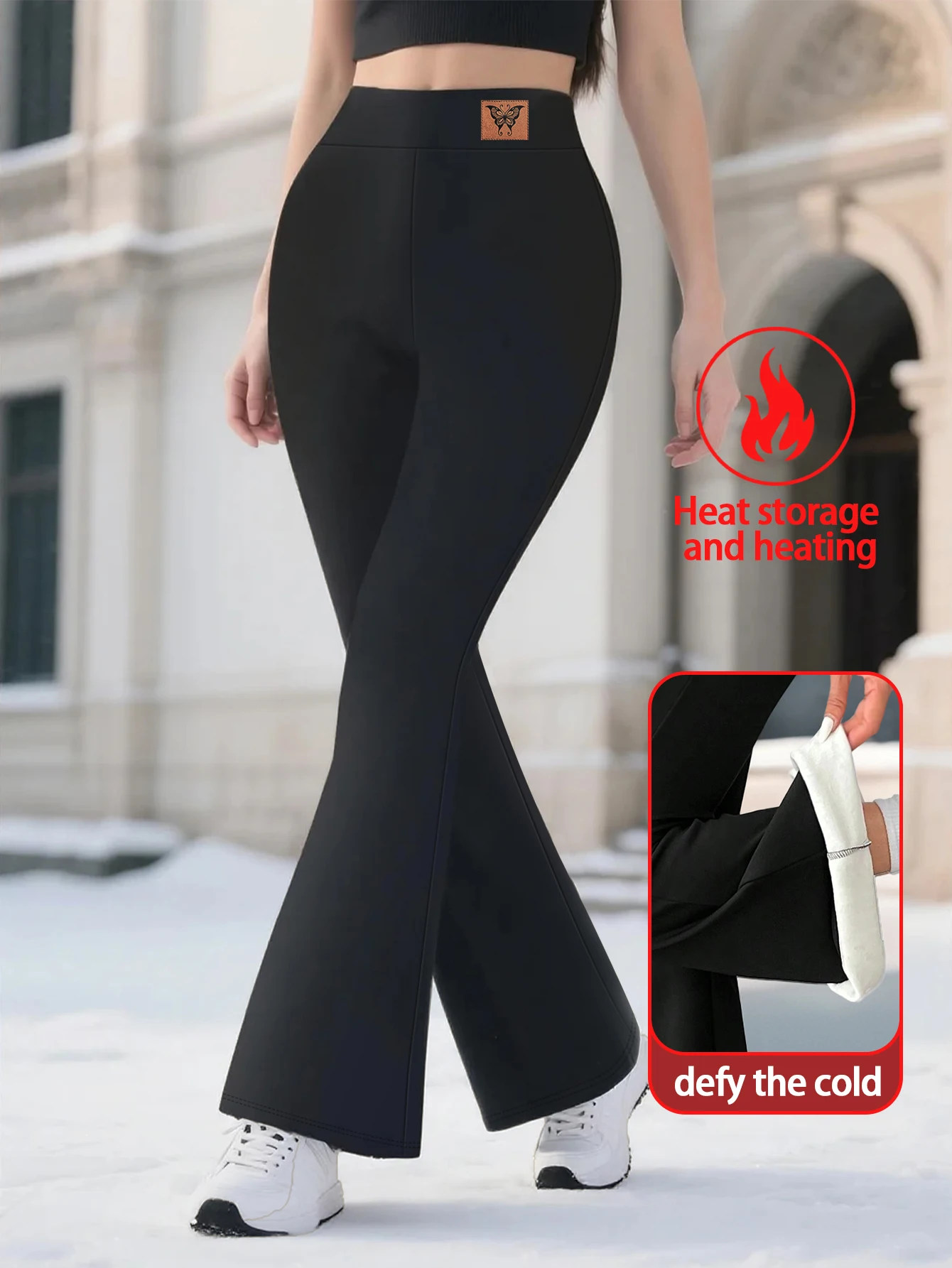 

Расклешенные брюки с высокой талией для контроля живота, полноразмерные термолыжные брюки для женщин, универсальные рабочие повседневные зимние брюки