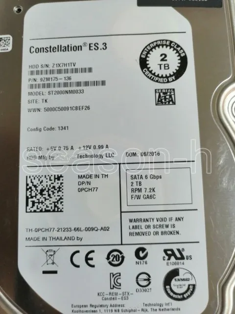 PCH77  0PCH77 055FX5 55FX5   2T 3.5'  7.2K SATA  ST2000NM0033 servers hard drive hdd