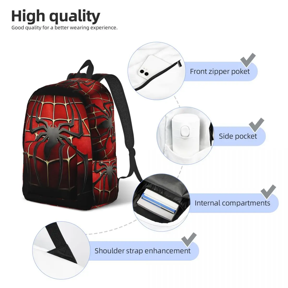 Spider-Chest Spiderman Spiderverse Superhero Backpack Men Fashion Student Hiking Travel Daypack Laptop Shoulder Bag with Pocket