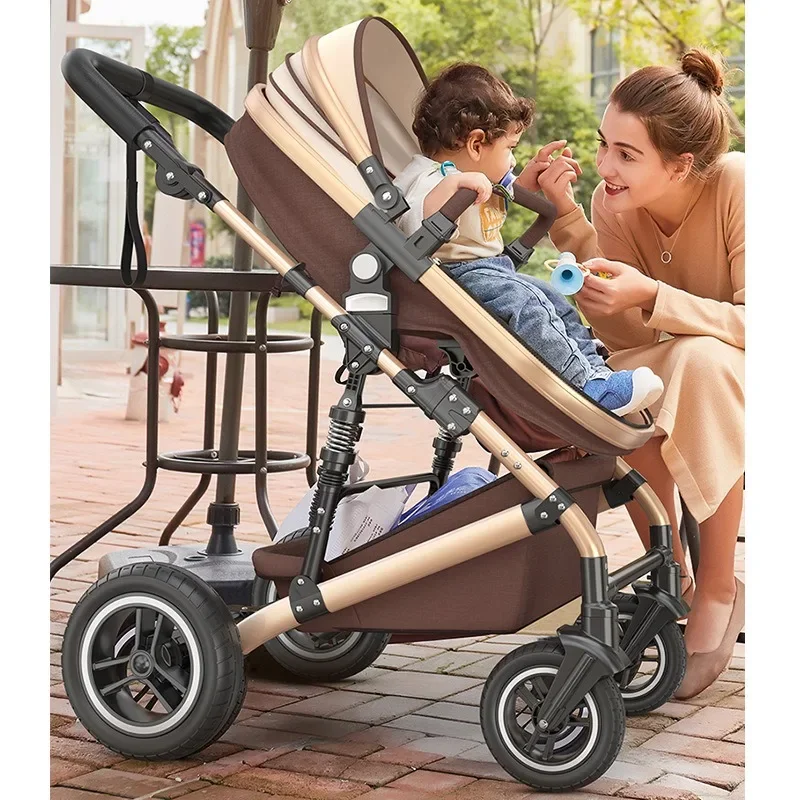 High-view baby strollers, portable folding suspension baby strollers, children's baby strollers, can sit or lie on