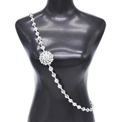 Silver Plated Golden Metal 3D Hollow Crystal Flower Shoulder Chain Body Chain Arab Bride Wedding Party Cross India Body Jewelry
