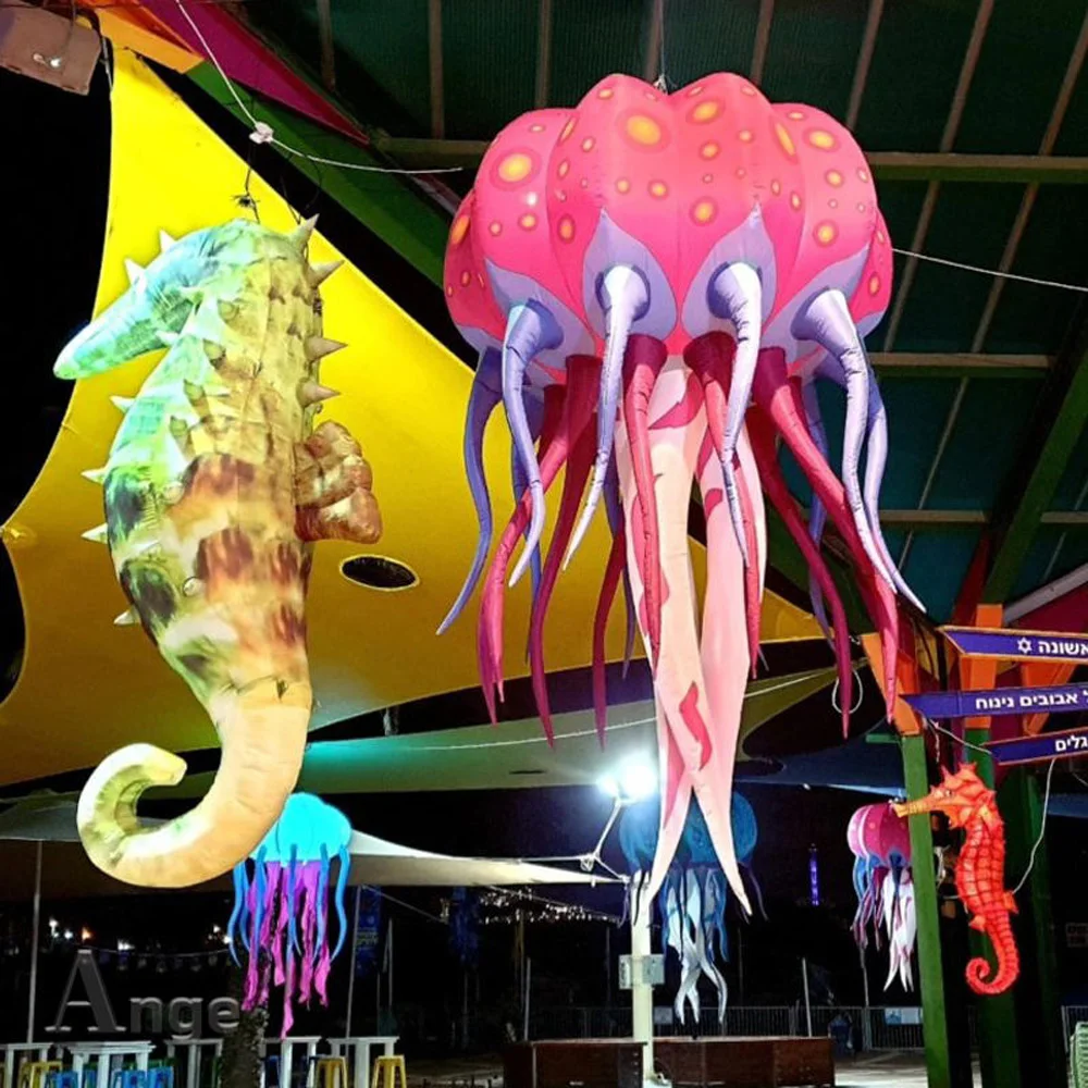 Giant 2.5m Hanging Inflatable Jellyfish With Led Full Print Inflatable Medusa Balloon Party Wedding Stage Nightclub Decoration