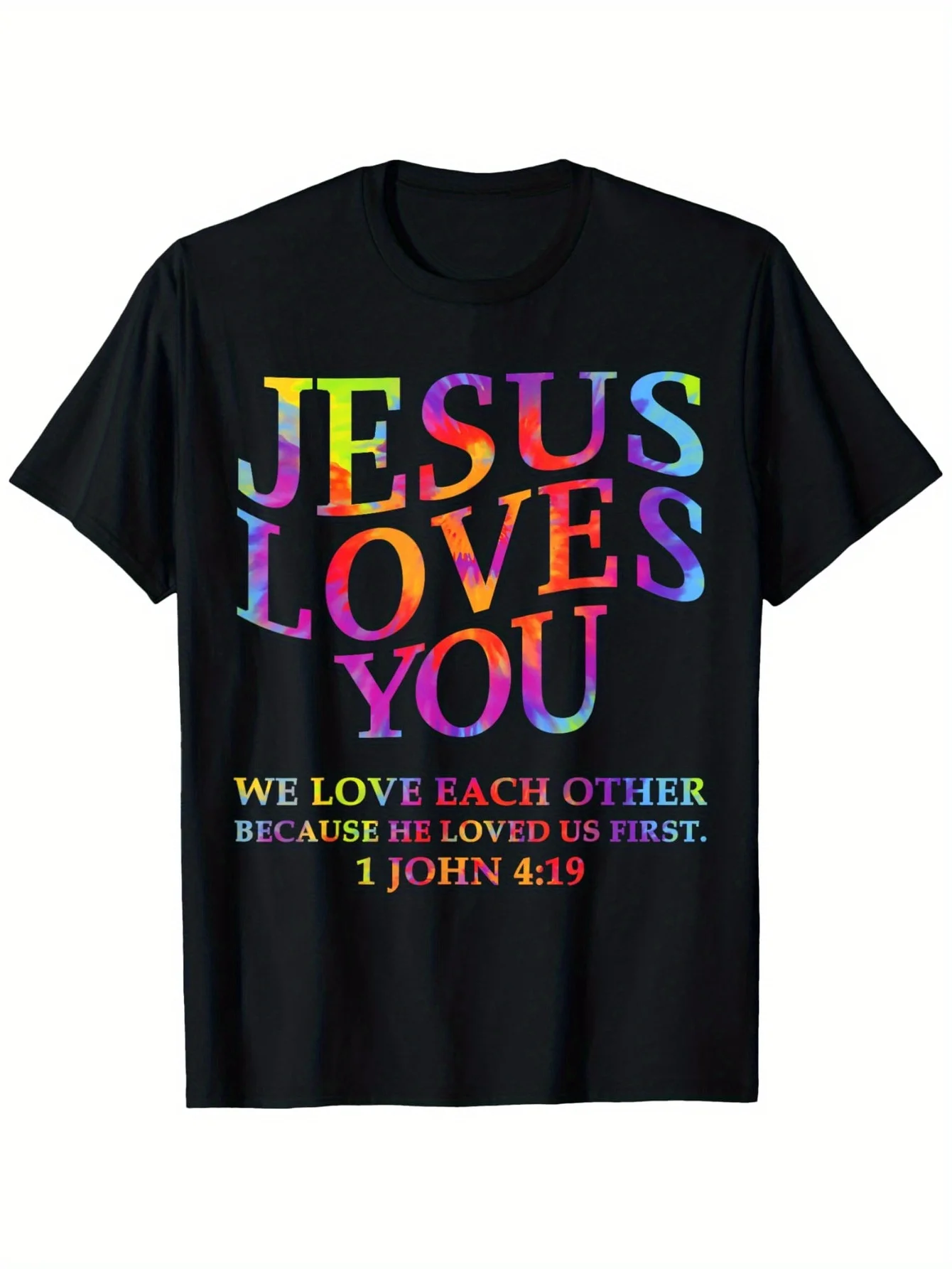 Camiseta Cristiana para Hombre - Estampado de Jesús te ama y Yo te amo a ti, con la Sagrada Corazón de Jesús, de Algodón Suave y Transpirable, Manga Corta, Cuello Redondo, Informal, Religiosa