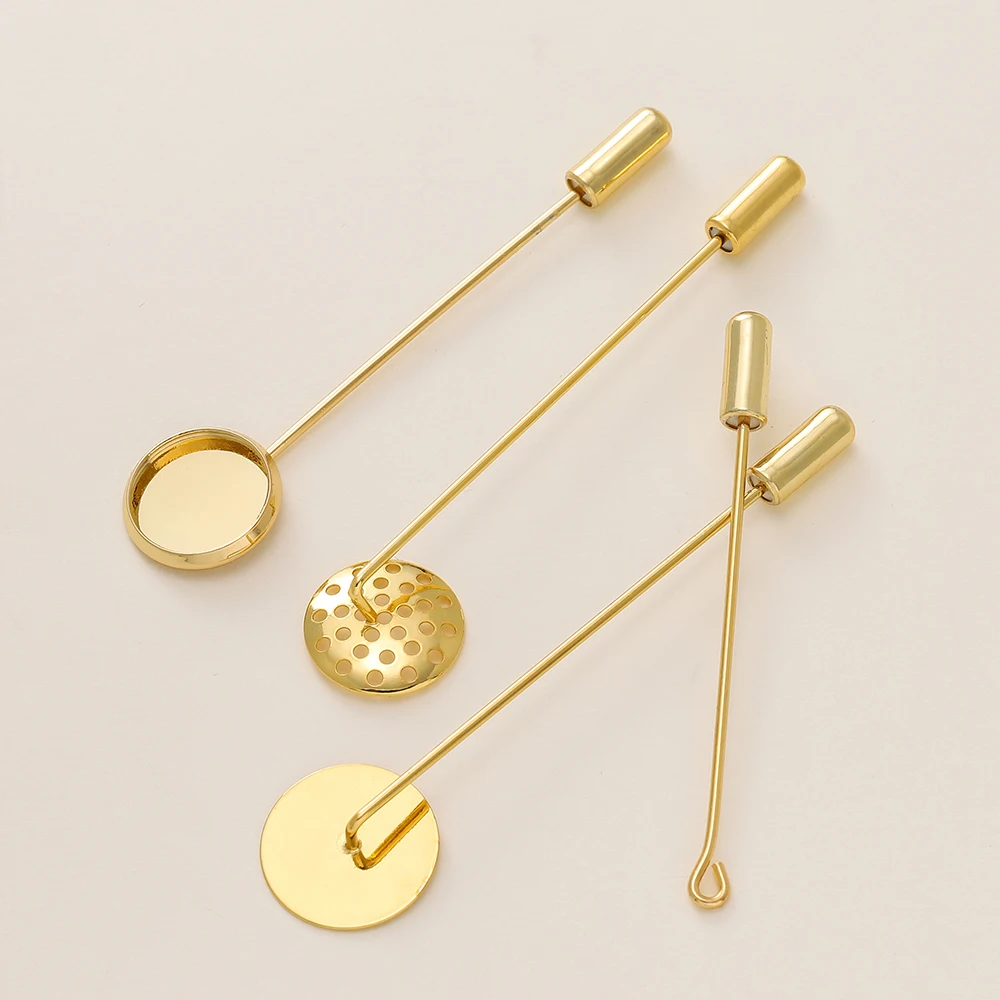 1Pcs/Lot 18K Gold Color Plated Long Brooch Pin Base Blank Tray Bezels Brooches For DIY Necklace Jewelry Making Accessories image 2