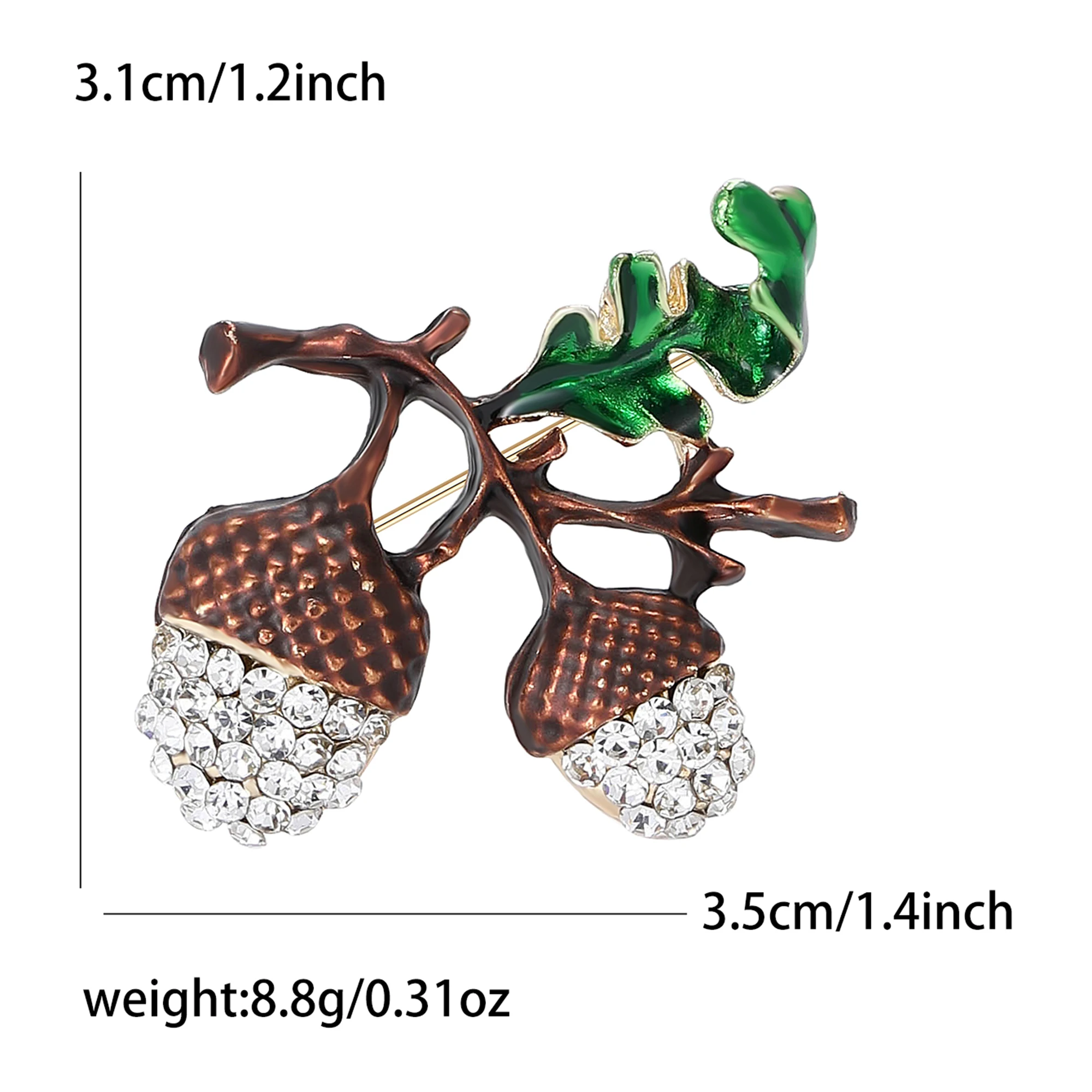 Beaut&Berry Trendy Enamel Rhinestone Chestnut Brooches for Women Unisex Plant Pins Casual Party Accessories Friends Gifts