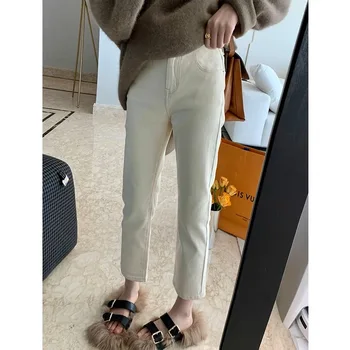 임산부 임신용 데님 크롭 청바지, 베이지 블랙, 2024 용수철, 여름 조절 가능한 뱃살 슬림 핏 바지 