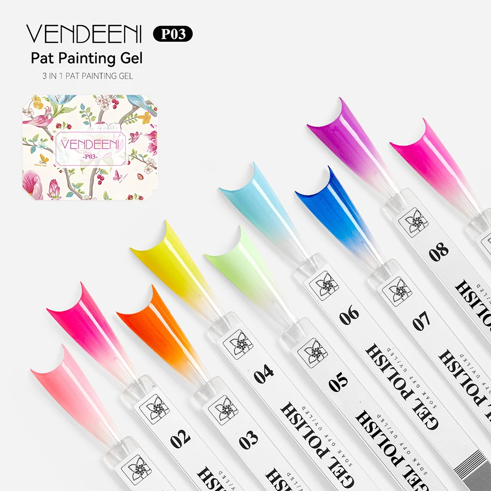Vendeeni 9 Farben Patting Painting Gel Nagellack UV LED Soak Off Gel Lack Gradient Pat Gel Palette Blooming Transfer Design – Detail 11